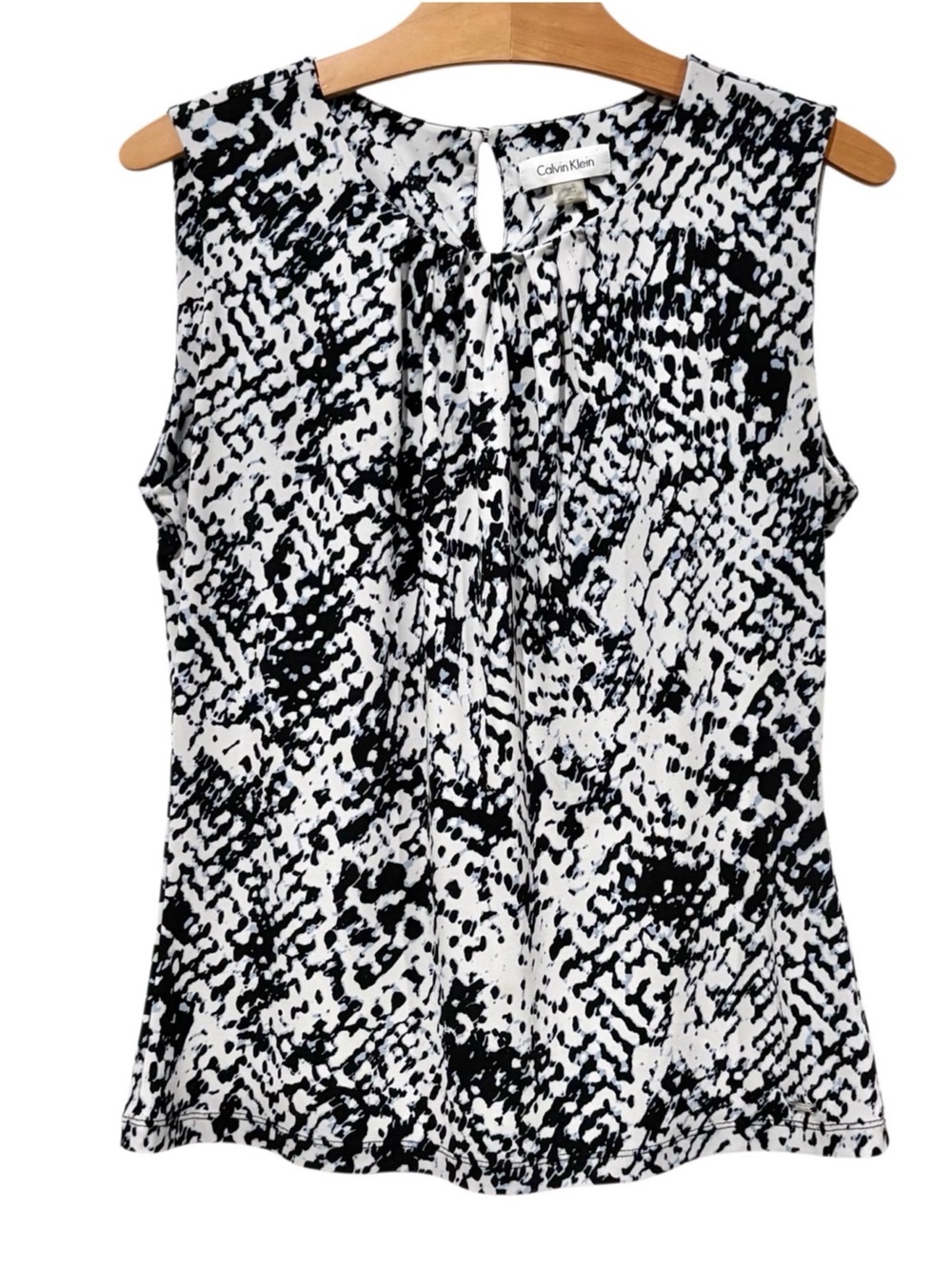 Calvin Klein Shell Layering Top Black White Abstract Print Medium